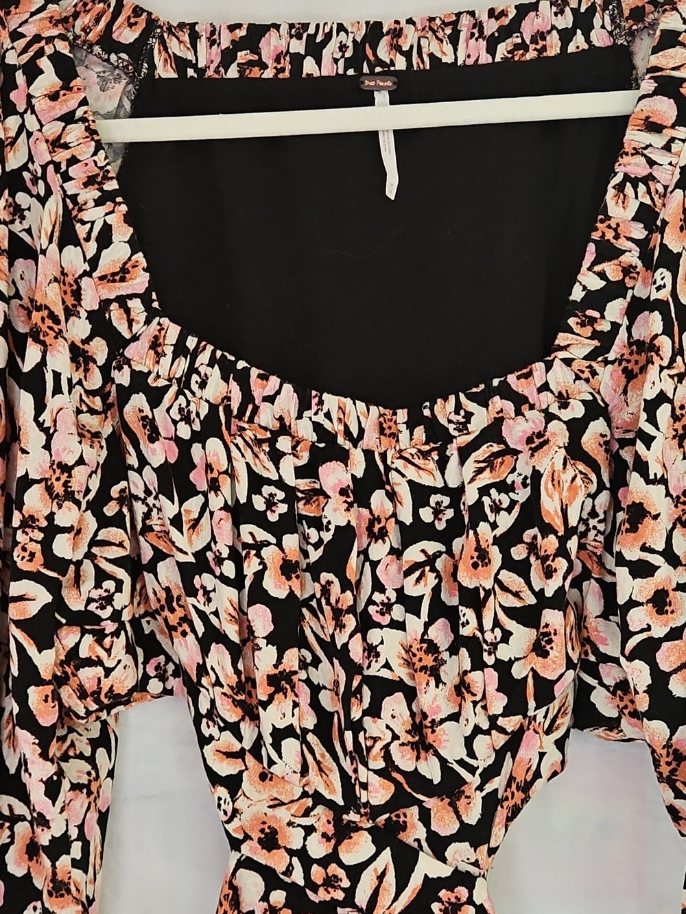 Free People Pink Floral Smocked Mini Dress on Black - Picture 5 of 6
